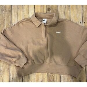 Nike Sportswear Phoenix Women's Med 3/4-Sleeve Crop Polo Sweatshirt Hemp/Sail